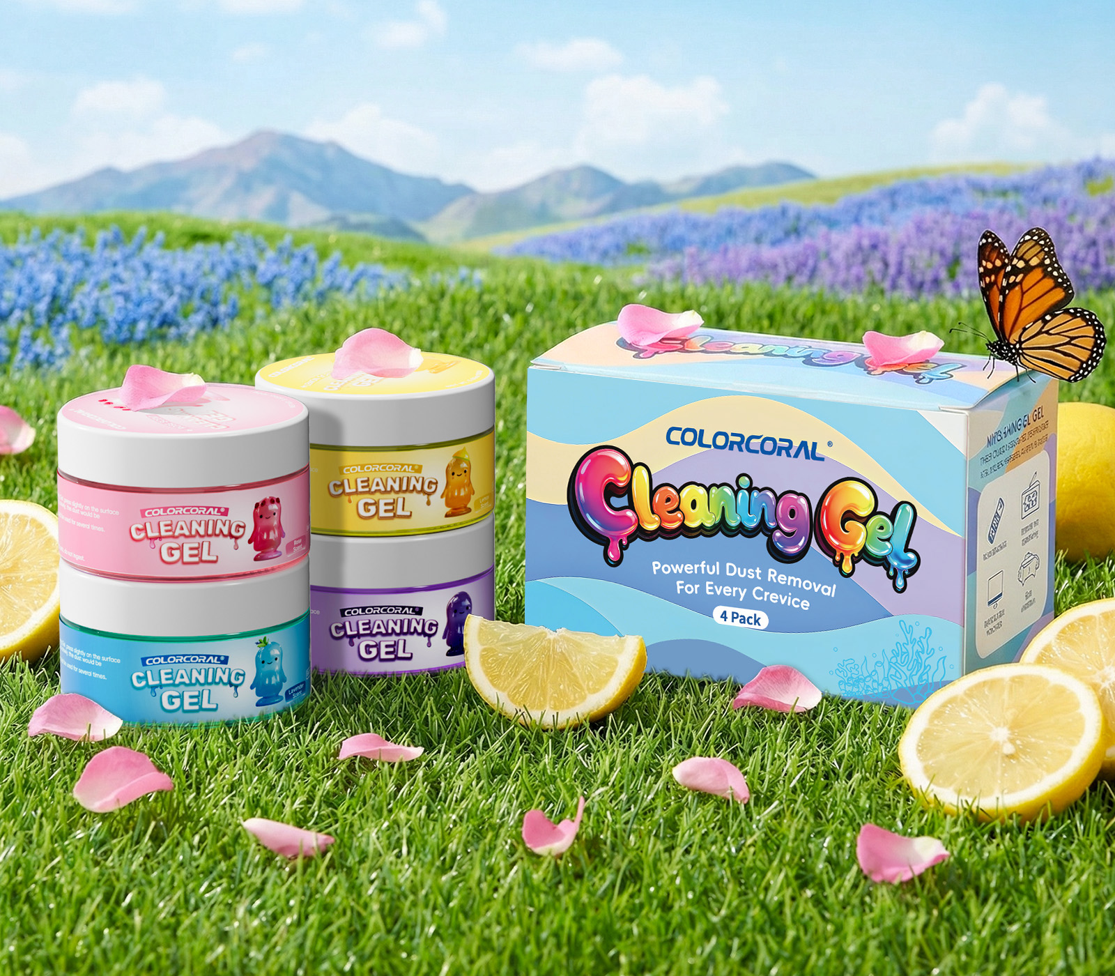 ColorCoral cleaning gel product set in an outdoor scene